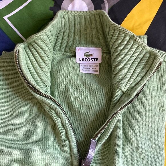 Lacoste 1/4 Zip Mock Collar Sweater Pale Green - Picture 3 of 8